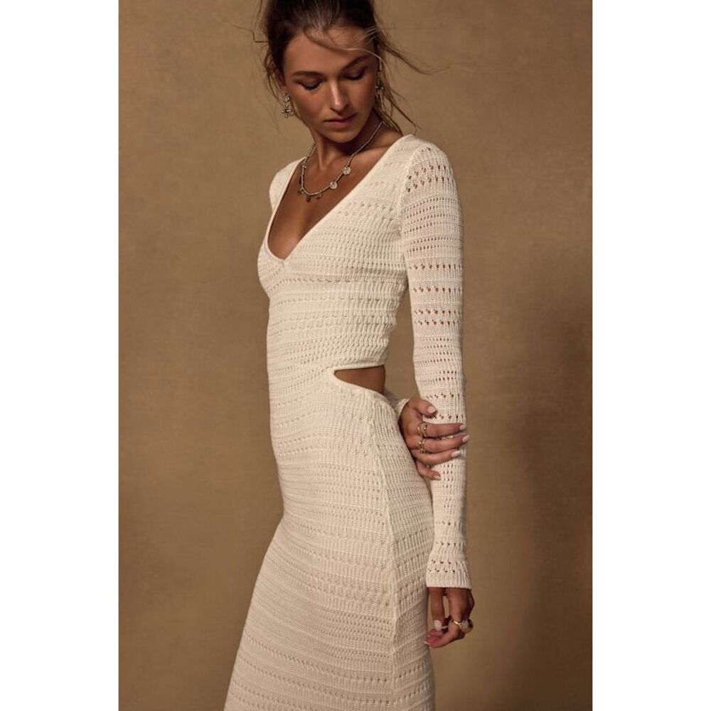 Lulus Shenoah White Crochet Cutout Long Sleeve Maxi Dress - Size S